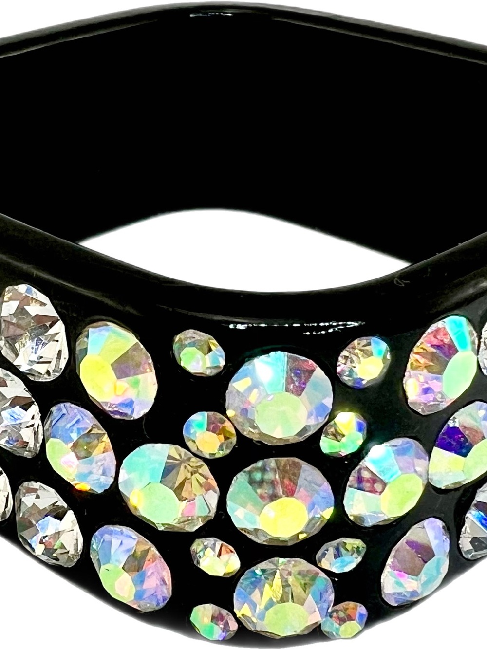 Vintage Black Bracelet with Iridescent Crystal Accents - Picture 4 of 9